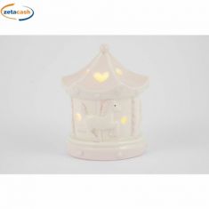 GIOSTRINA IN PORCELLANA ROSA CON LED, CM 9X10.