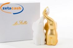 ELEFANTINI IN PORCELLANA ORO E BIANCO CM 5X9X16H 2 PEZZI