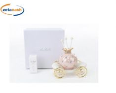 PROFUMATORE PORCELLANA CARROZZA ROSA CORONA ORO 11,5X7XH.10 CM