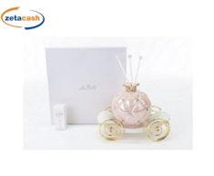 PROFUMATORE PORCELLANA CARROZZA ROSA CORONA ORO 15X9XH12 CM