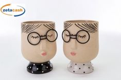 VASO BUSTO IN CERAMICA CON OCCHIALI LUI E LEI 17 CM
