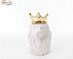 VASO LEONE PORCELLANA BIANCO CORONA ORO 14.5X14XH25 CM