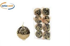 APPENDINI SFERE NERO E ORO CON PAILLETTES CM 7 8 PEZZI