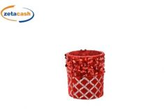 BICCHIERE DECORATIVO VETRO TESSUTO ROSSO VELLUTO PAILETTES 8
