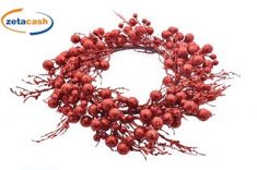 GHIRLANDA CON BACCHE ROSSO GLITTER DIAM 42 CM