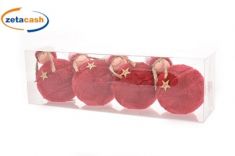 BOX 4 SFERE BAMBOLINA PELLICCIA ROSSO H 14 CM