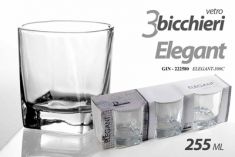 BICCHIERI 3 PZ IN VETRO QUADRATI 255ml
