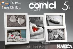 CORNICE DA PARETE MULTIFOTO 5 POSTI BIANCA IN PLASTICA