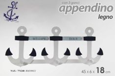 APPENDIABITI DA MURO 3 POSTI IN LEGNO CON ANCORE