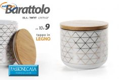 BARATTOLO PORCELLANA CON TAPPO LEGNO H8 L 10 CM