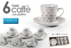 TAZZINE CAFFE' CON 6 PIATTINI CON DISEGNI GEOMETRICI