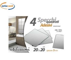 SET 4 SPECCHI ADESIVI QUADRATI 20X20CM SPESSORE 3MM