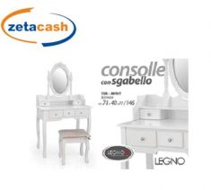 CONSOLLE IN LEGNO CON SPECCHIO E SGABELLO BIANCO