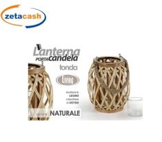 LANTERNA IN LEGNO CON PORTACANDELA CM 23X30