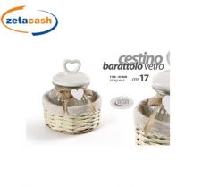 BARATTOLO IN VETRO CON CESTO IN VIMINI 17 CM