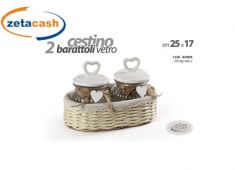 BARATTOLI IN VETRO 2 PEZZI CON CESTO IN VIMINI OVALE