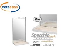 SPECCHIO CON MENSOLA IN METALLO BIANCO CM 40X18X75