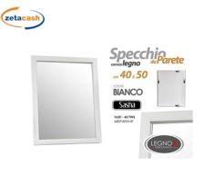 SPECCHIO CON CORNICE IN LEGNO BIANCO CM 40X50