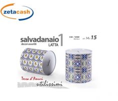 SALVADANAIO IN LATTA DECORAZIONE MAIOLICA