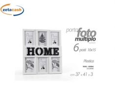 CORNICE PORTAFOTO A 6 LEGNO BIANCA SCRITTA NERA HOME 41X37CM