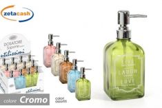 DOSATORE SAPONE QUADRATO IN VETRO 450 ML COLORI ASS