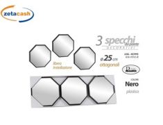 SPECCHIO ESAGONALE CON BORDO NERO SET 3 PEZZI 25 CM