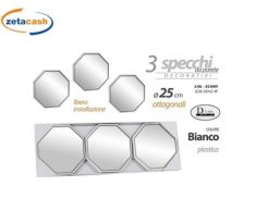 SPECCHIO ESAGONALE CON BORDO BIANCO 3 PEZZI 25 CM