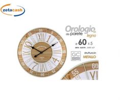 OROLOGIO IN LEGNO CON CORNICE IN FERRO BIANCO 60 CM