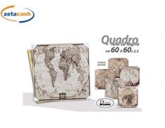 QUADRO DISEGNO MAPPAMONDO IMMAGINI ASSORTITE 60 X 60 CM