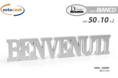 SCRITTA BENVENUTI IN LEGNO BIANCO 50X10X2 CM