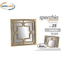 SPECCHIO QUADTRATO CON CORNICE PLASTICA ORO 25 X 25 CM