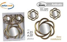 SPECCHIO CON CORNICE PLASTICA TONDO ORO SET 3 PEZZI
