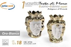 VASO IN PORCELLANA TESTA DI MORO BIANCO ORO 12 X H18 CM ASS