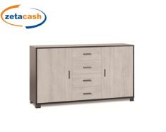 MOBILE IN LEGNO A 2 ANTE E 4 CASSETTI, GRIGIO E ROVERE