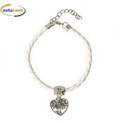 BRACCIALE INTRECCIATO BIANCO CON CIONDOLO CUORE ALBERO