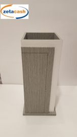 VASO IN LEGNO BIANCO E TORTORA ZEBRATO CM 13X13XH30