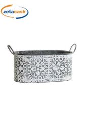 FIORIERA MEDIA MOSAICO C/MANICI MET.INVECCHIATO 34X18XH16CM