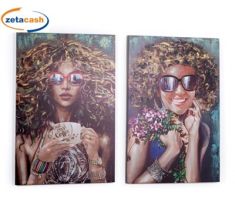 QUADRO IN TELA DECORO DONNA CON OCCHIALI 91 X 60 CM