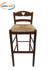 SGABELLO SNAK IN LEGNO NOCE E FONDO PAGLIA CON SCHIERNALE