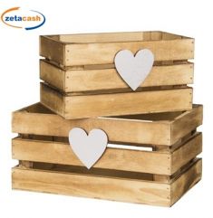 SET 2 CASSETTE IN LEGNO NATURALE CUORE BIANCO
