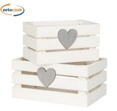 SET 2 CASSETTE IN LEGNO BIANCO CUORE