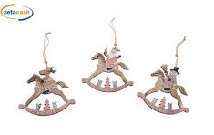 APPENDINO CAVALLUCCIO IN LEGNO DECORATO ROSA