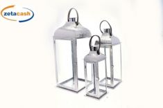 SET 3 LANTERNE METALLO ACCIAIO H 61 45 30 CM