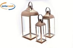 SET 3 LANTERNE IN METALLO RAME H 61 45 30 CM