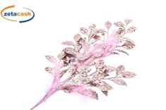 RAMO CON FOGLIE GLITTERATE E PAILLETTES ROSA H 77 CM