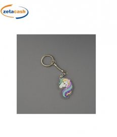 PORTA CHIAVI IN LEGNO UNICORNO CON ANELLO IN METALLO