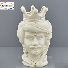 VASO IN PORCELLANA TESTA DI MORO UOMO BIANCO CM 18 X H 35