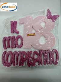 SAGOMA POLISTIROLO IL MIO 18 COMPLEANNO FARFALLA FUXIA ROSA