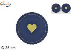 SOTTOPIATTO FELTRO TONDO CM. 35 BLU DEC. ORO