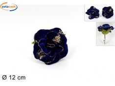 FIORI ROSA PINZETTA CON GLITTER BLU CM. 12